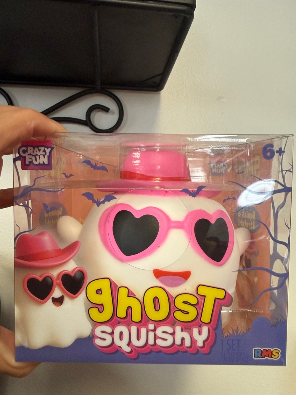 Ghost Squishy Toy - White with Pink Hat & Sunglasses